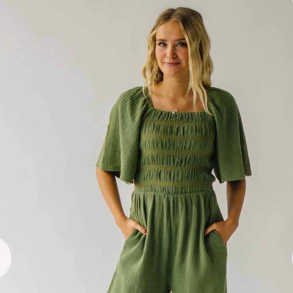 NWT Dark Sage Cotton Wide Leg Jumpsuit